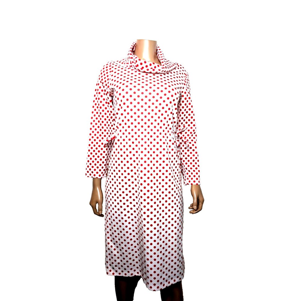 Vintage 60s 70s Womens Red White Polka Dot Dress Tie Cinch Waist Sears